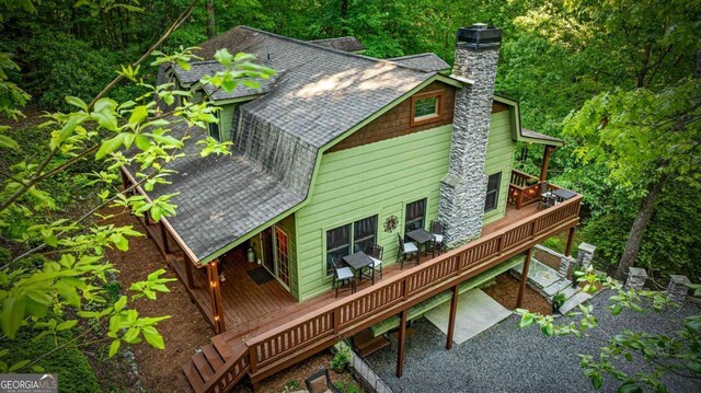 744 Dover Falls Trl, Ellijay, GA 30540 - back of property with roof with shingles, a chimney, and a deck