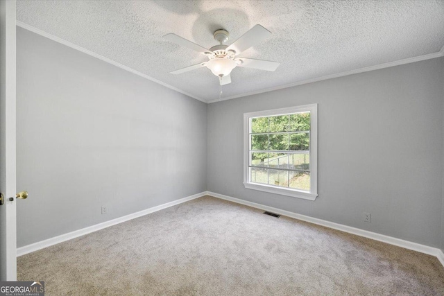 165 Forest Hill Dr, Eatonton, GA 31024 - unfurnished room featuring ornamental molding, carpet flooring, a textured ceiling, baseboards, and ceiling fan