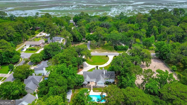 1521 Walthour Rd, Savannah, GA 31410 - aerial view of property and surrounding area featuring a pool and a nearby body of water