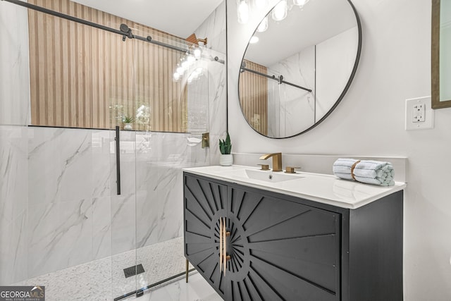 3337 Toney Dr, Decatur, GA 30032 - full bathroom featuring a marble finish shower, vanity, and marble finish flooring