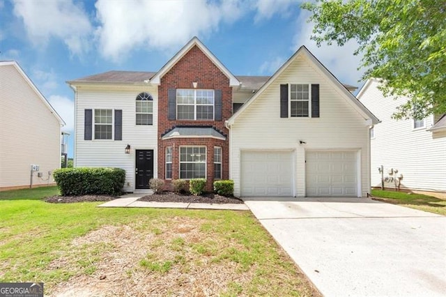 11827 Spring Lake Way, Fayetteville, GA 30215 - traditional home with brick siding, a garage, driveway, and a front yard