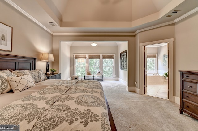 3715 Horizon Ct, Cumming, GA 30041 - bedroom featuring carpet, multiple windows, ensuite bath, and crown molding
