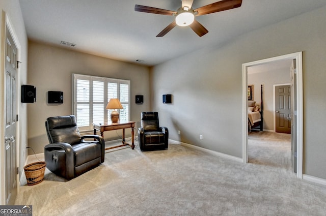 3715 Horizon Ct, Cumming, GA 30041 - living area with carpet floors and a ceiling fan