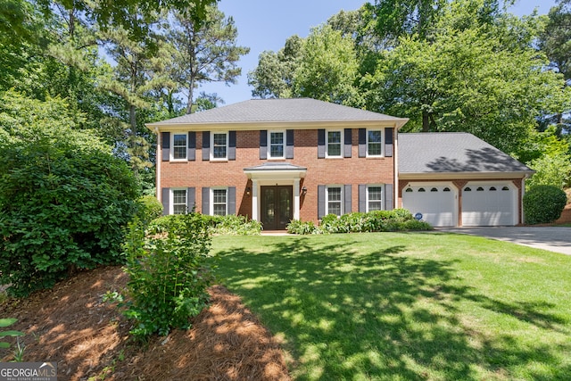 1850 Linnet Ct NE, Roswell, GA 30075 - view of front of property featuring a garage, driveway, a front lawn, and brick siding