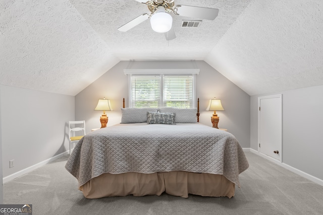 1850 Linnet Ct NE, Roswell, GA 30075 - bedroom featuring a textured ceiling, baseboards, carpet floors, a ceiling fan, and lofted ceiling