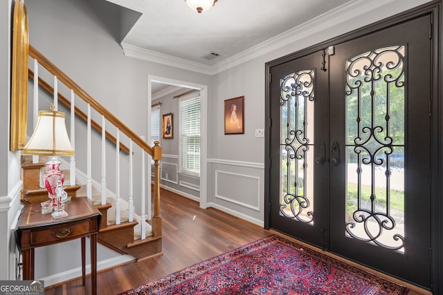 1850 Linnet Ct NE, Roswell, GA 30075 - entryway with wood finished floors, french doors, plenty of natural light, stairs, and ornamental molding
