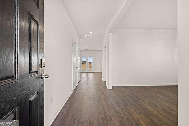 173 Aster Ave, Locust Grove, GA 30248 - hall with dark wood-style flooring, baseboards, and recessed lighting