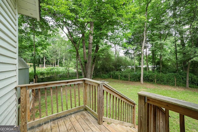 430 Sherwood Cir, Danielsville, GA 30633 - wooden terrace featuring a lawn and view of scattered trees