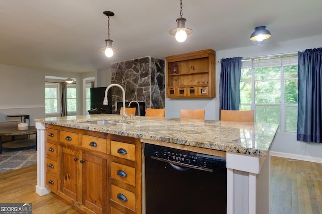 3835 Clubhouse Cir, Gainesville, GA 30501 - kitchen with dishwasher, a sink, light wood finished floors, and pendant lighting