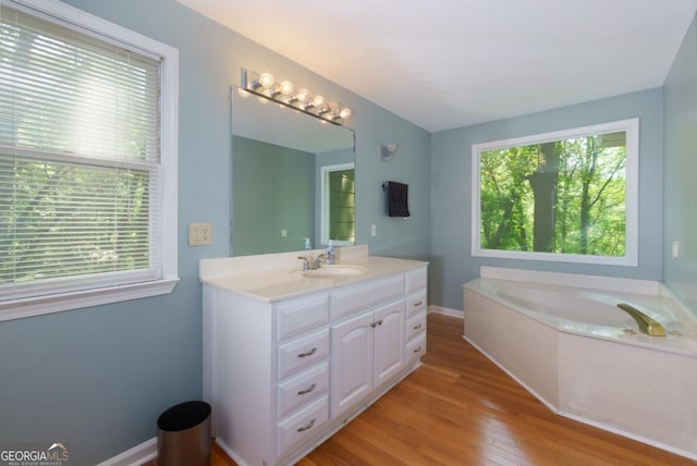 3835 Clubhouse Cir, Gainesville, GA 30501 - full bath with healthy amount of natural light, vanity, a bath, and wood finished floors
