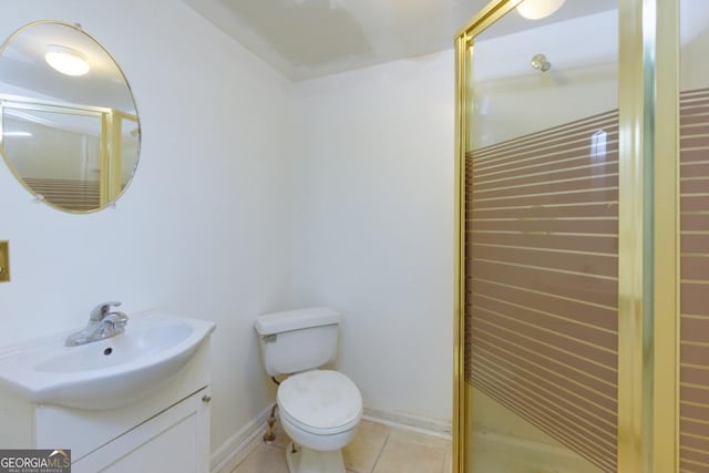 3835 Clubhouse Cir, Gainesville, GA 30501 - full bath featuring vanity, a stall shower, toilet, tile patterned floors, and baseboards