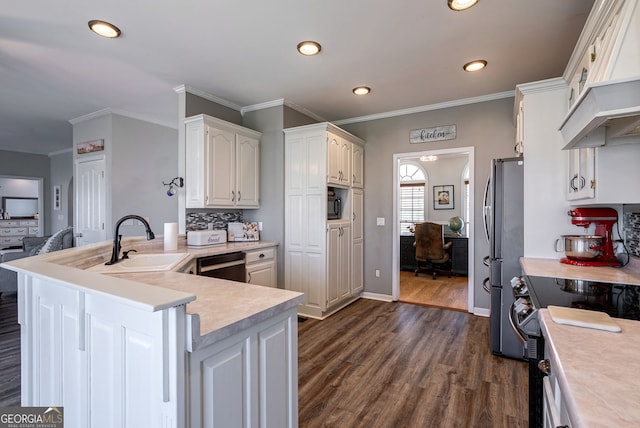 157 Riverbend Cir, Royston, GA 30662 - kitchen featuring a sink, dishwasher, light countertops, freestanding refrigerator, and white cabinetry