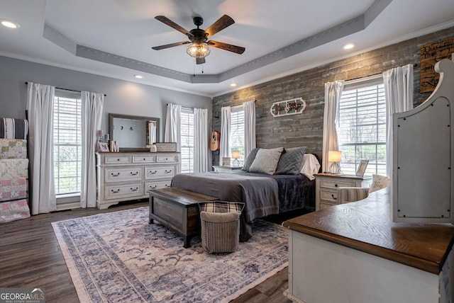 157 Riverbend Cir, Royston, GA 30662 - bedroom with a raised ceiling, multiple windows, recessed lighting, and an accent wall