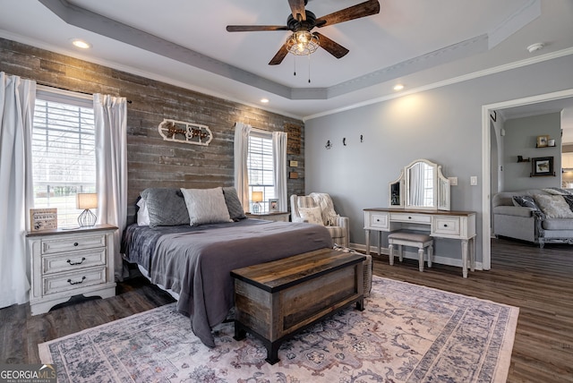 157 Riverbend Cir, Royston, GA 30662 - bedroom with a raised ceiling, recessed lighting, wood finished floors, baseboards, and a ceiling fan