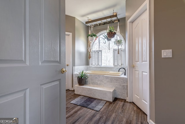 157 Riverbend Cir, Royston, GA 30662 - bathroom with a garden tub and wood finished floors
