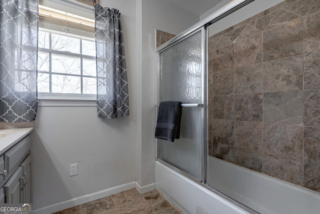 157 Riverbend Cir, Royston, GA 30662 - bathroom with vanity, enclosed tub / shower combo, and baseboards