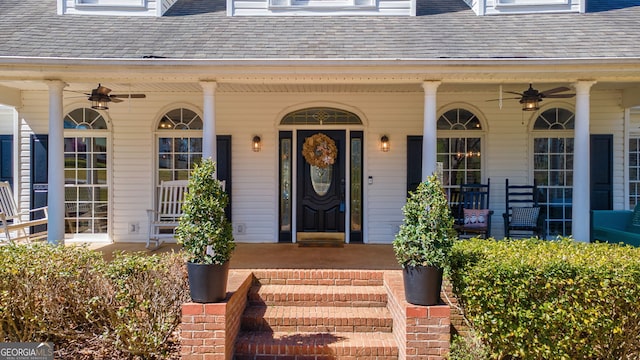 157 Riverbend Cir, Royston, GA 30662 - doorway to property featuring ceiling fan and a porch