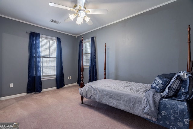 157 Riverbend Cir, Royston, GA 30662 - bedroom with carpet floors, baseboards, ornamental molding, and a ceiling fan