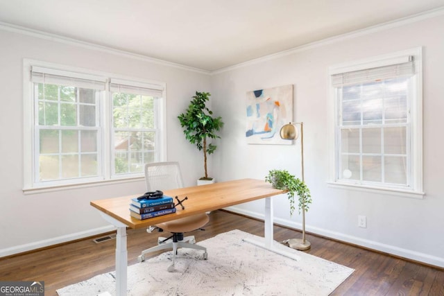 936 Ormewood Ter SE, Atlanta, GA 30316 - home office featuring baseboards, ornamental molding, and dark wood-type flooring