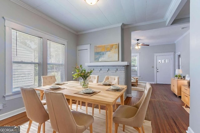 3361 Myrtle St, Atlanta, GA 30354 - dining area featuring wood finished floors, ceiling fan, and crown molding