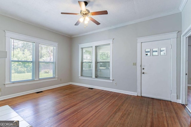 3361 Myrtle St, Atlanta, GA 30354 - entrance foyer featuring hardwood / wood-style floors, a ceiling fan, and crown molding