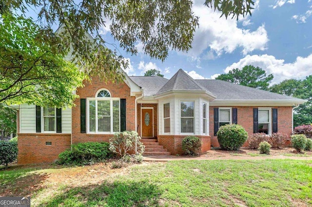 98 Country Acres Ct, Mcdonough, GA 30253 - view of front of property with brick siding, a front yard, and roof with shingles