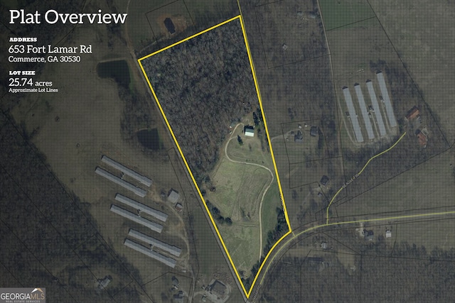 653 Fort Lamar Rd, Commerce, GA 30530 - aerial view of property's location with property boundaries highlighted
