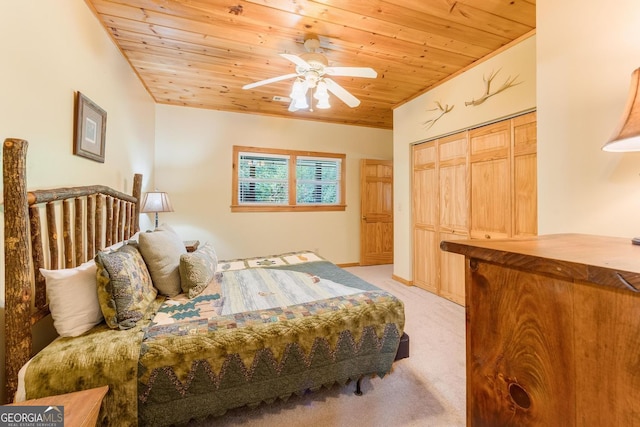 76 River Forest Pl Unit D, Suches, GA 30572 - bedroom featuring wood ceiling, light colored carpet, a closet, and ceiling fan