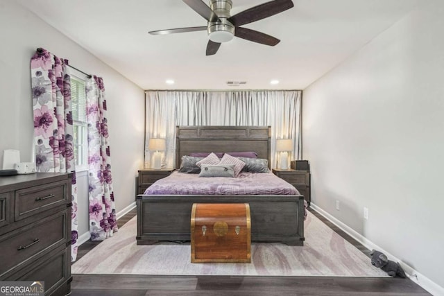 156 Sims St, Winder, GA 30680 - bedroom with baseboards, wood finished floors, ceiling fan, and recessed lighting