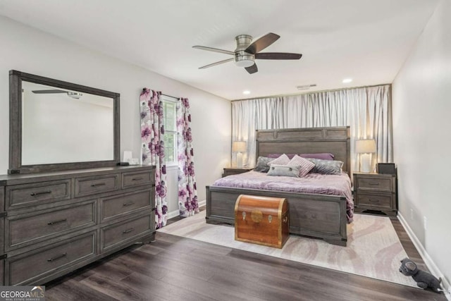 156 Sims St, Winder, GA 30680 - bedroom featuring dark wood finished floors, baseboards, recessed lighting, and ceiling fan