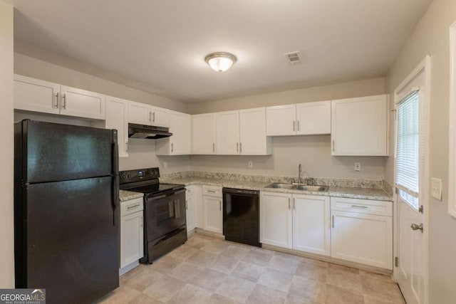 4345 Kimball Rd SW, Atlanta, GA 30331 - kitchen with black appliances, under cabinet range hood, and white cabinets