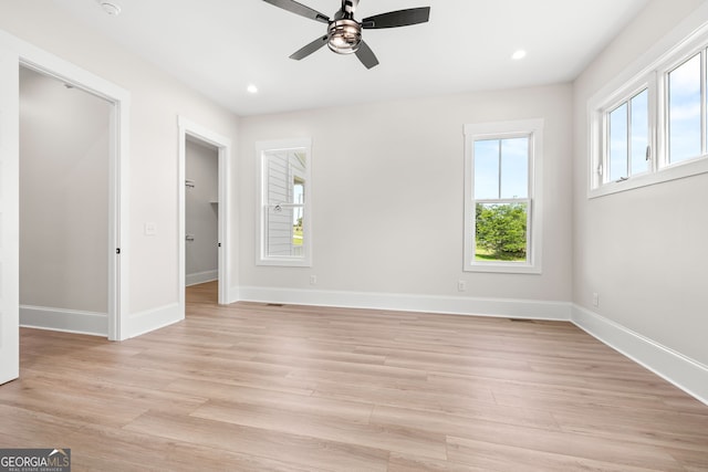 401 Roper Dr, Clarkesville, GA 30523 - unfurnished bedroom with light wood-type flooring, baseboards, recessed lighting, and a ceiling fan