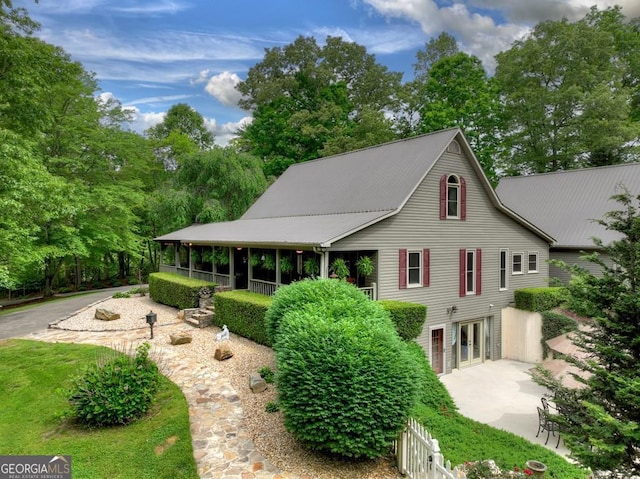 270 Stone Ln, Blue Ridge, GA 30513 - view of front of house featuring french doors and view of scattered trees