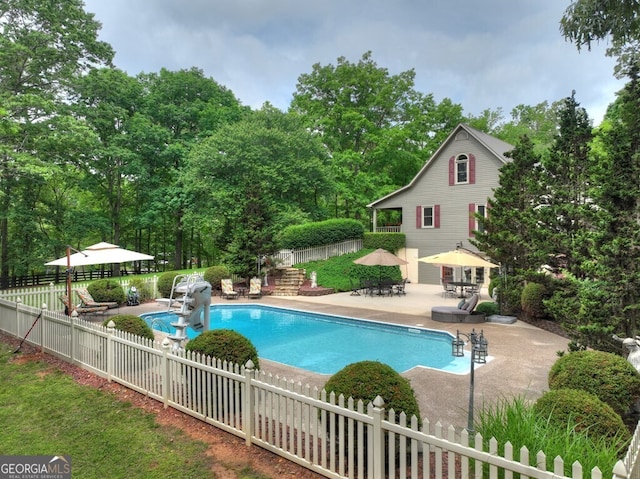 270 Stone Ln, Blue Ridge, GA 30513 - view of pool featuring a patio area and view of wooded area