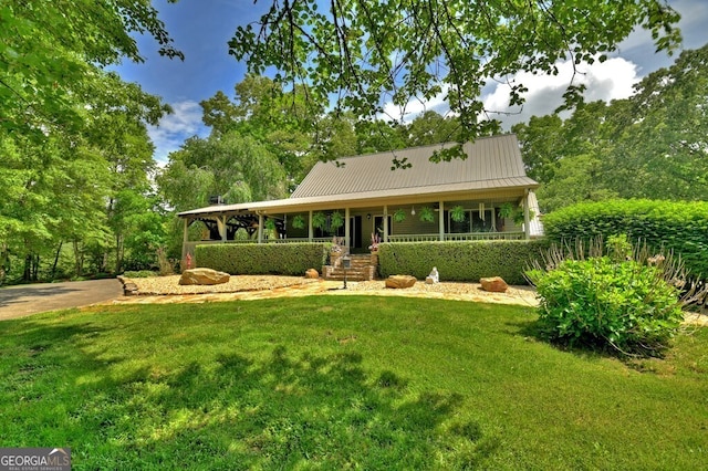 270 Stone Ln, Blue Ridge, GA 30513 - view of front of property featuring a porch, a front lawn, and metal roof
