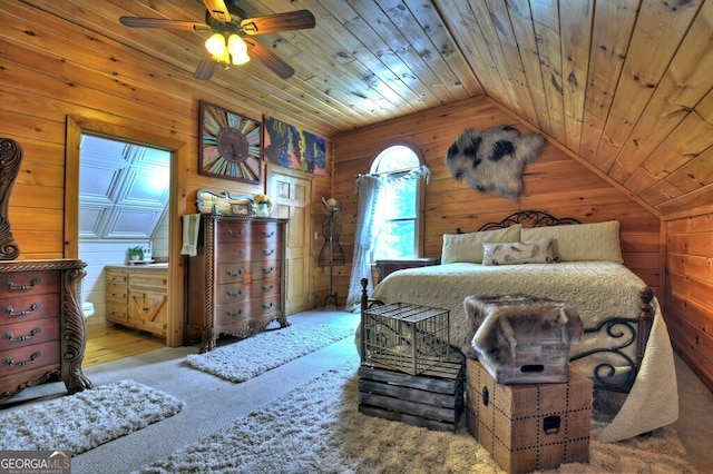 270 Stone Ln, Blue Ridge, GA 30513 - bedroom with wooden walls, vaulted ceiling, and wooden ceiling