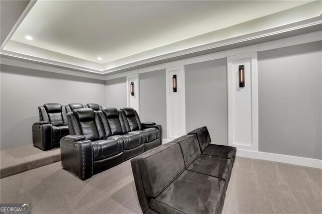 3330 Riverwalk Way, Cumming, GA 30040 - carpeted home theater with recessed lighting and a raised ceiling