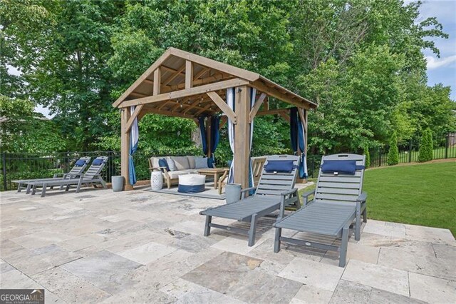 3330 Riverwalk Way, Cumming, GA 30040 - view of patio with a gazebo, an outdoor hangout area, and view of scattered trees