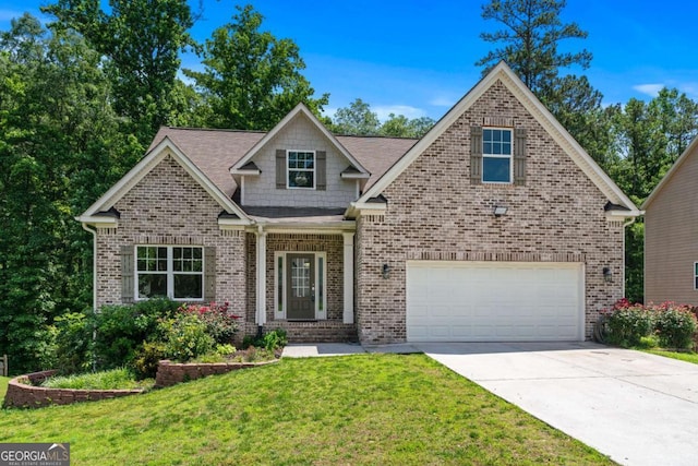 350 Paces Dr, Lithia Springs, GA 30122 - craftsman inspired home featuring concrete driveway, brick siding, a front lawn, and a shingled roof