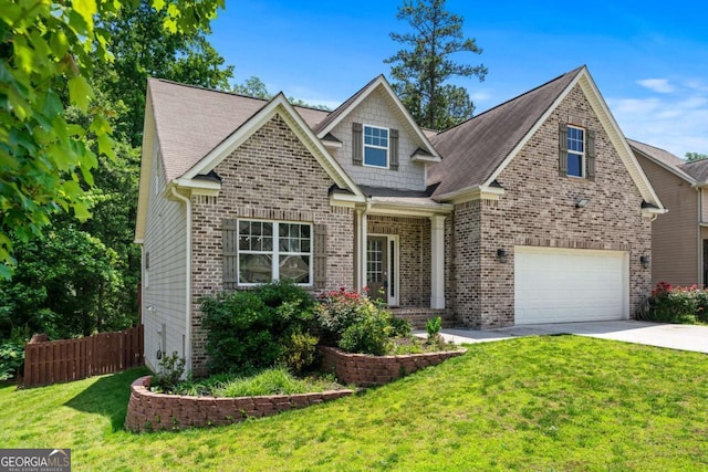 350 Paces Dr, Lithia Springs, GA 30122 - craftsman inspired home with concrete driveway, brick siding, a garage, and a shingled roof