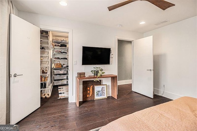 710 Oakview Rd, Decatur, GA 30030 - bedroom with wood finished floors, recessed lighting, a closet, ceiling fan, and baseboards