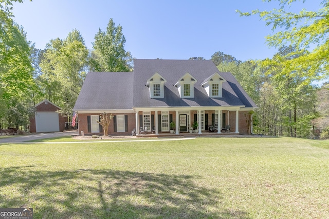 11389 Whitesville Rd, Fortson, GA 31808 - new england style home featuring a porch, a front lawn, and brick siding