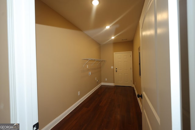 1663 Piedmont Rd, Griffin, GA 30224 - hallway with wood finished floors, recessed lighting, baseboards, and lofted ceiling