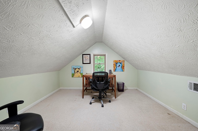 1560 Bubbling Creek Rd NE, Atlanta, GA 30319 - carpeted office with a textured ceiling, vaulted ceiling, and baseboards