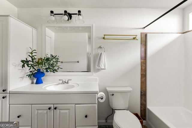 1682 Grace St SE, Atlanta, GA 30316 - bathroom featuring vanity, toilet, and bathtub / shower combination