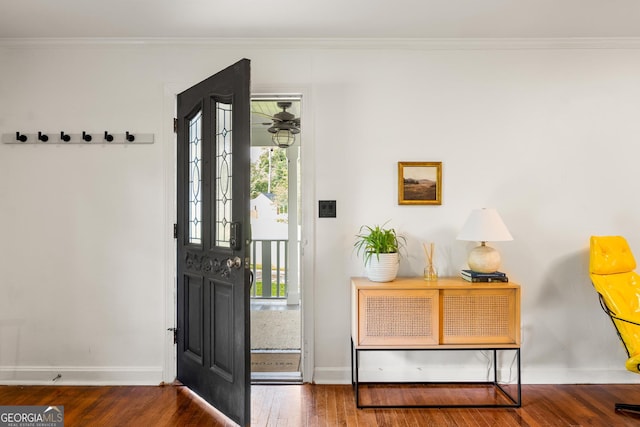 1682 Grace St SE, Atlanta, GA 30316 - entryway featuring ornamental molding, wood finished floors, and baseboards