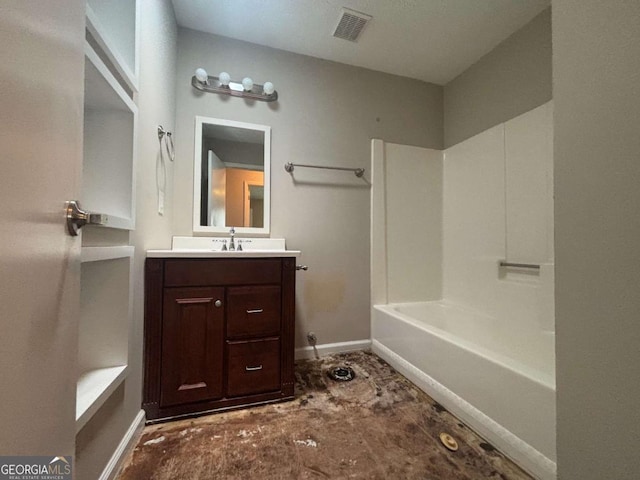 6668 Prinston Cir, Douglasville, GA 30135 - bathroom featuring vanity, baseboards, and bathtub / shower combination