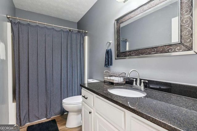 397 Harvey Lokey Rd, Bethlehem, GA 30620 - bathroom featuring vanity, shower / bath combination with curtain, wood finished floors, and a textured ceiling