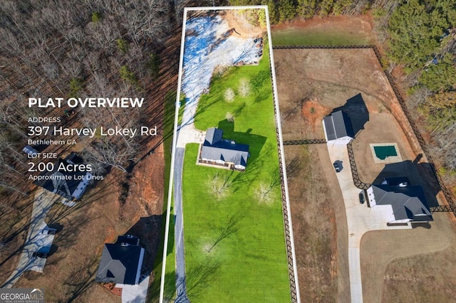 397 Harvey Lokey Rd, Bethlehem, GA 30620 - aerial view of property and surrounding area featuring property boundaries highlighted