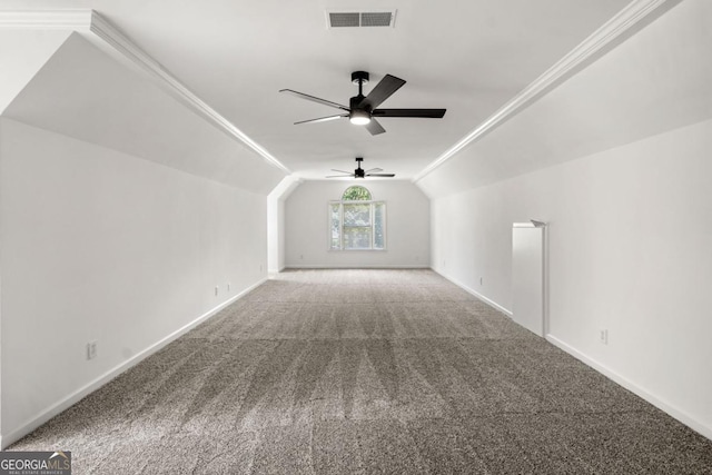 414 Dogwood Way, Canton, GA 30114 - additional living space with carpet, a ceiling fan, vaulted ceiling, and baseboards